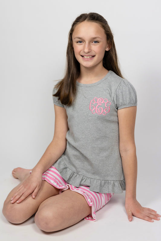 Youth Girls Puff Sleeve Shirt with Ruffle Bottom