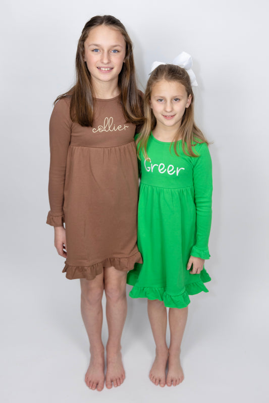 Girls Longsleeve Empire Ruffle Dress