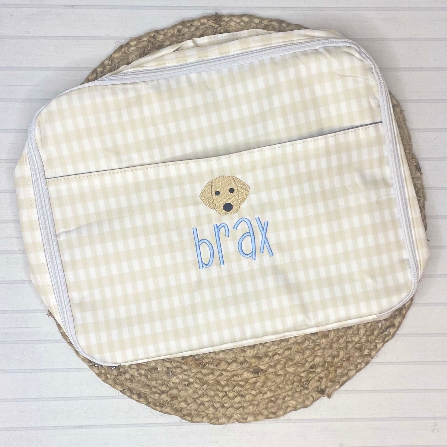 SALE (Silver Zipper, not exact match color) Khaki Gingham Nylon Luggage
