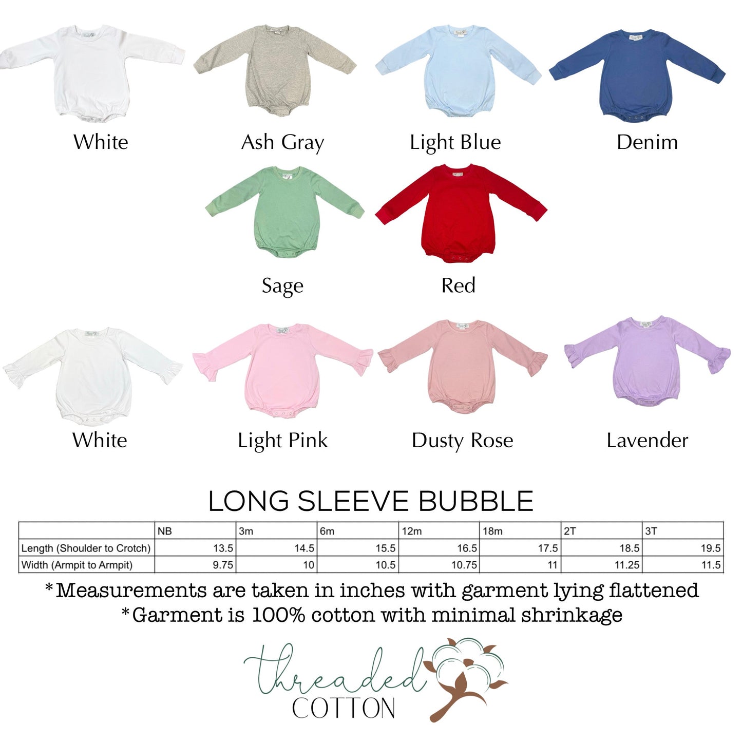 Threaded Cotton Boy Long Sleeve Bubble 100% Cotton