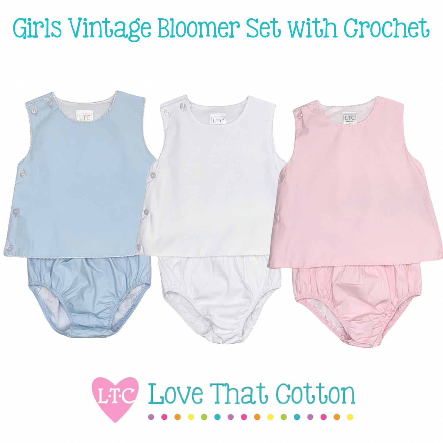 Girls Vintage Bloomer Set with Crochet
