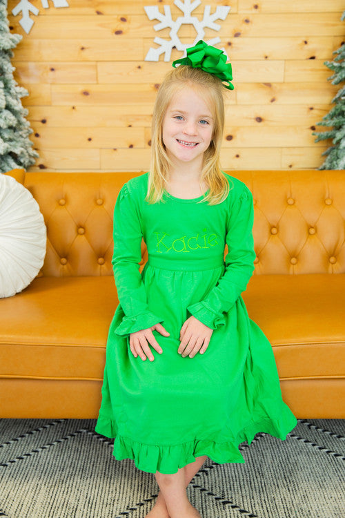 Girls Longsleeve Solid Dress with Tie - Hot Pink / 2t Girls Longsleeve Solid Dress with Tie - Hot Pink / 2t