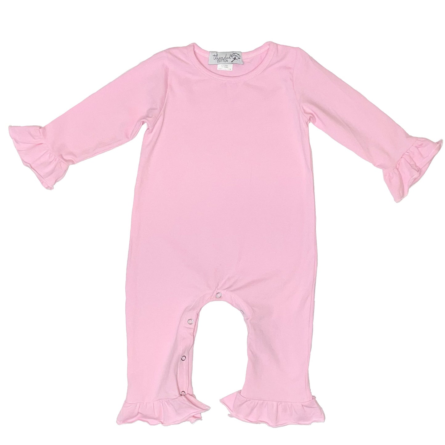 Threaded Cotton Girl Long Sleeve Ruffle Romper (95% Cotton)