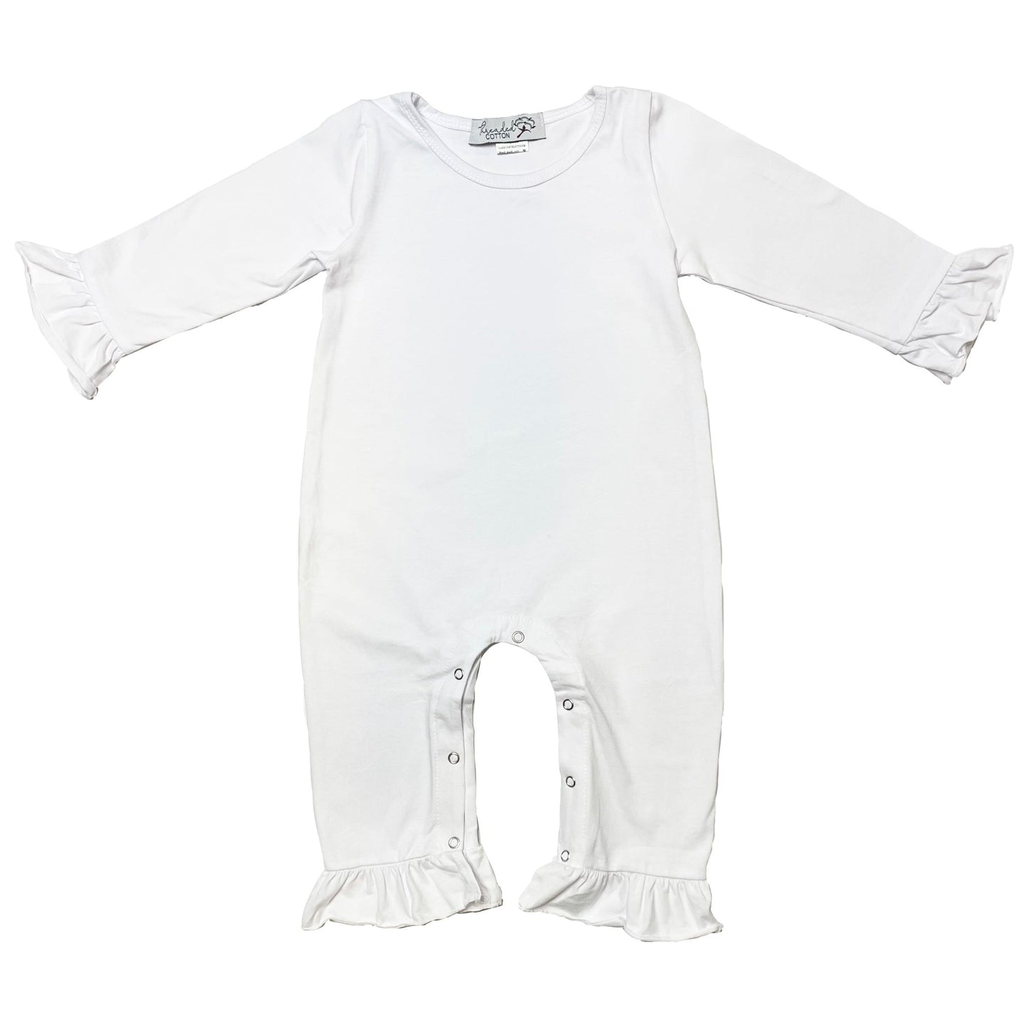 Threaded Cotton Girl Long Sleeve Ruffle Romper (95% Cotton)