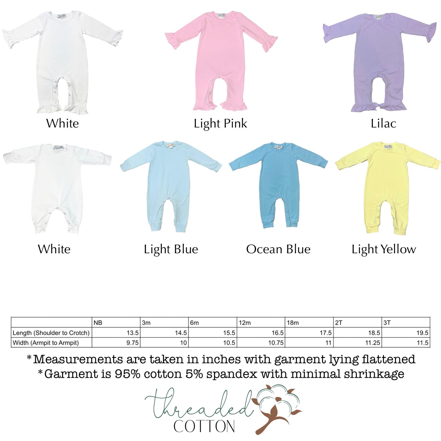 Threaded Cotton Girl Long Sleeve Ruffle Romper (95% Cotton)