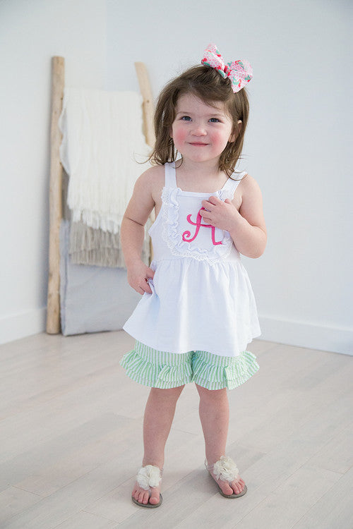 Short Fille Kpea 5T - Rouge Et Blanc Chevron - Short à Volants État Correct