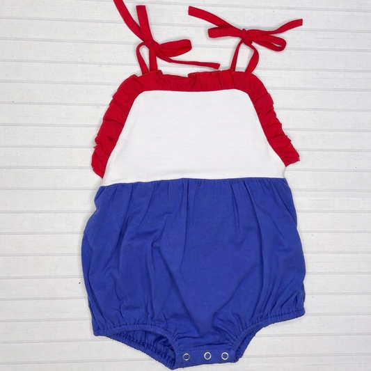 Threaded Cotton Ruffle Tie Sunsuit 95% Cotton