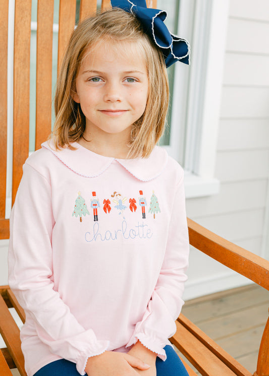 Girls Long Sleeve Peter Pan Collar Shirt