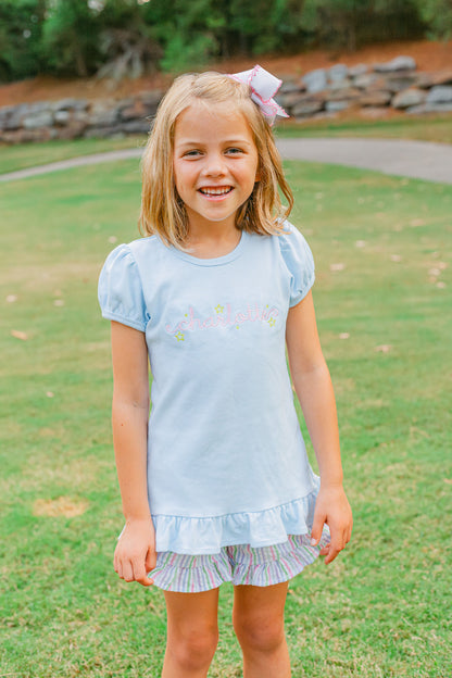 Girls Single Ruffle Seersucker Shorties