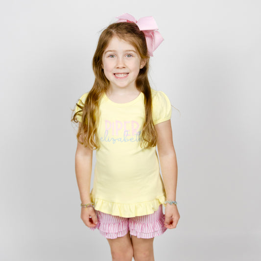 Toddler Girls Puff Sleeve Shirt with Ruffle Bottom