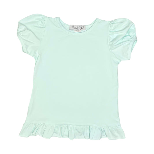 Threaded Cotton Girl Short Sleeve Ruffle Shirt (95% Cotton)