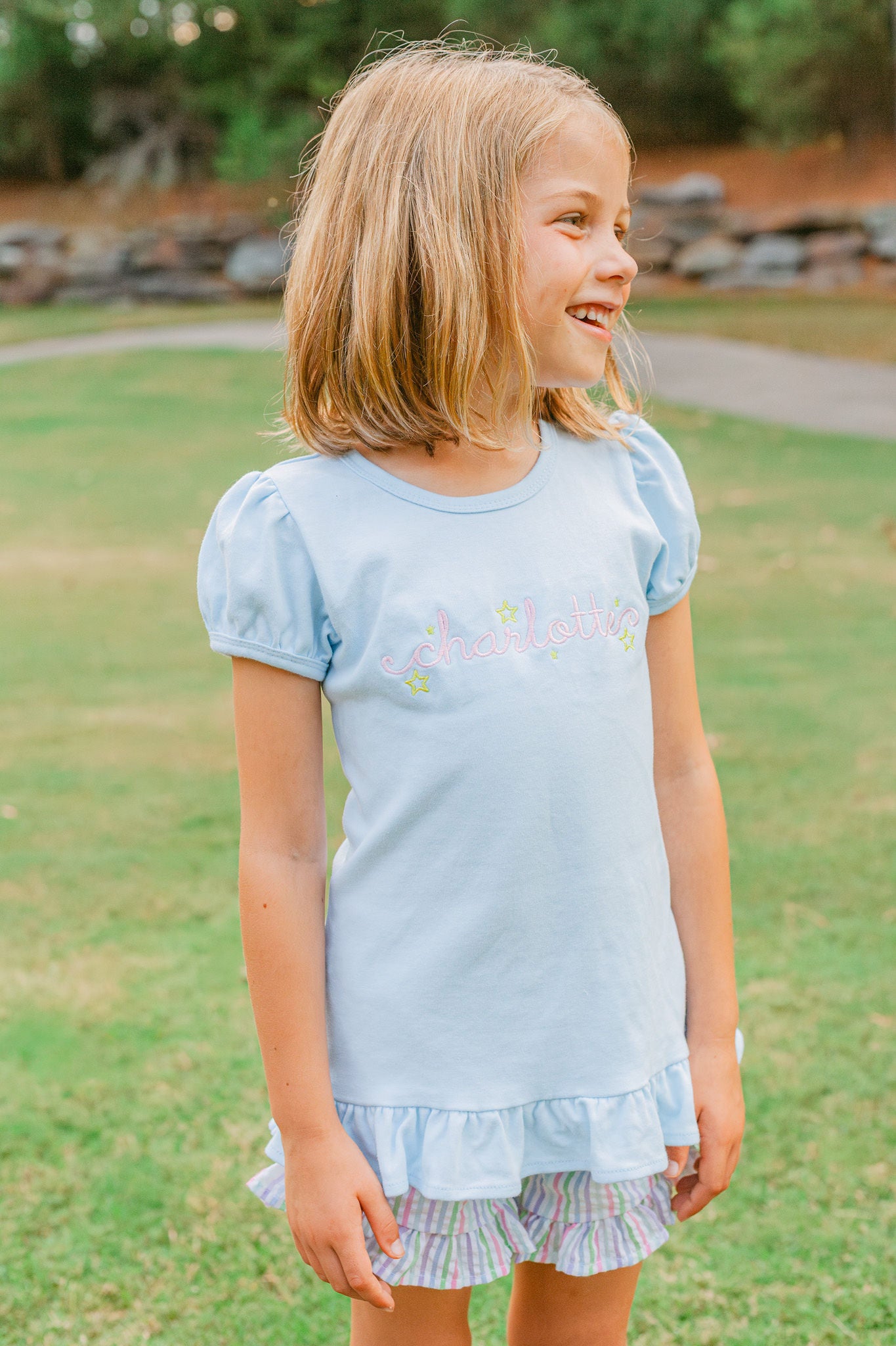 Youth Girls Puff Sleeve Shirt with Ruffle Bottom