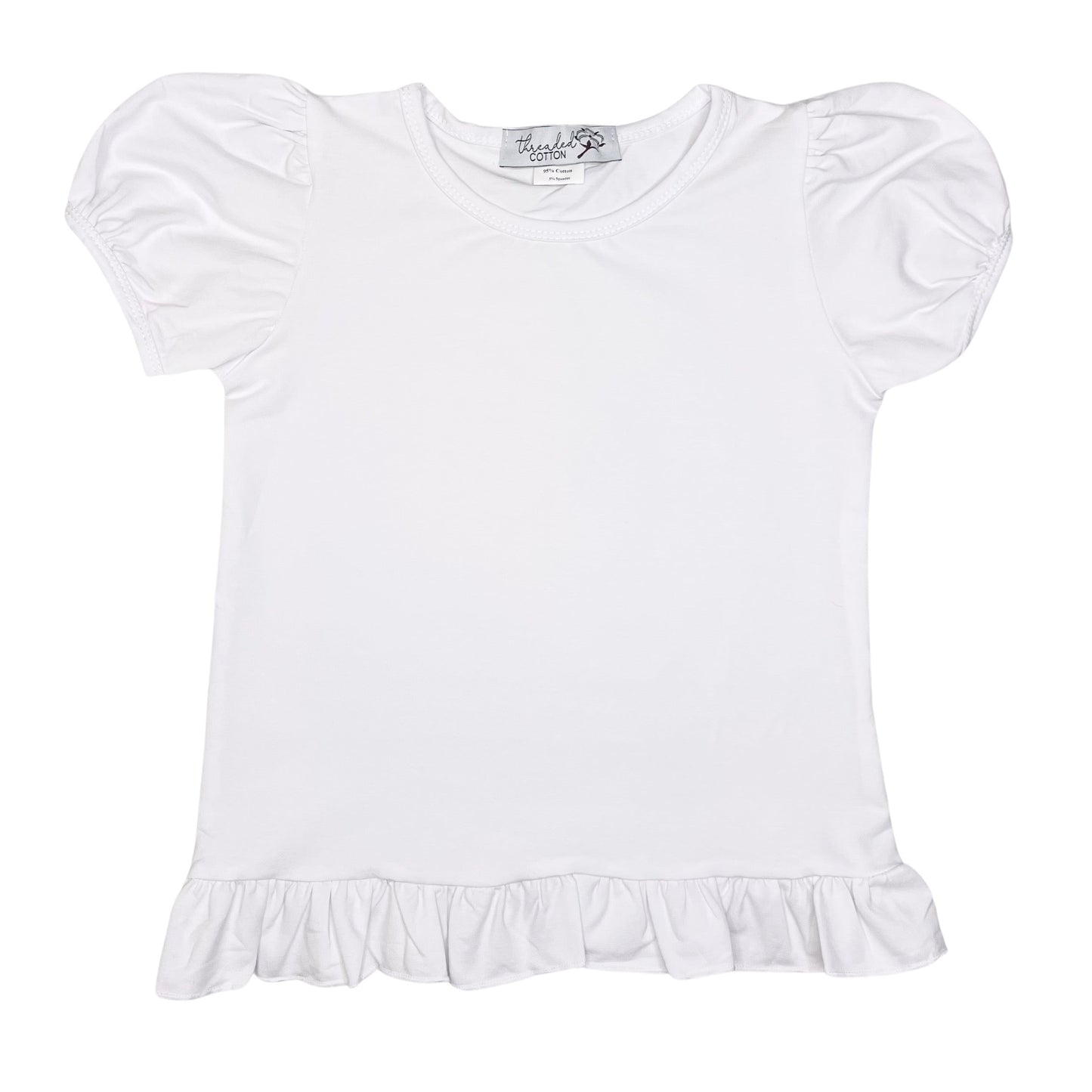 Threaded Cotton Girl Short Sleeve Ruffle Shirt 100% Cotton