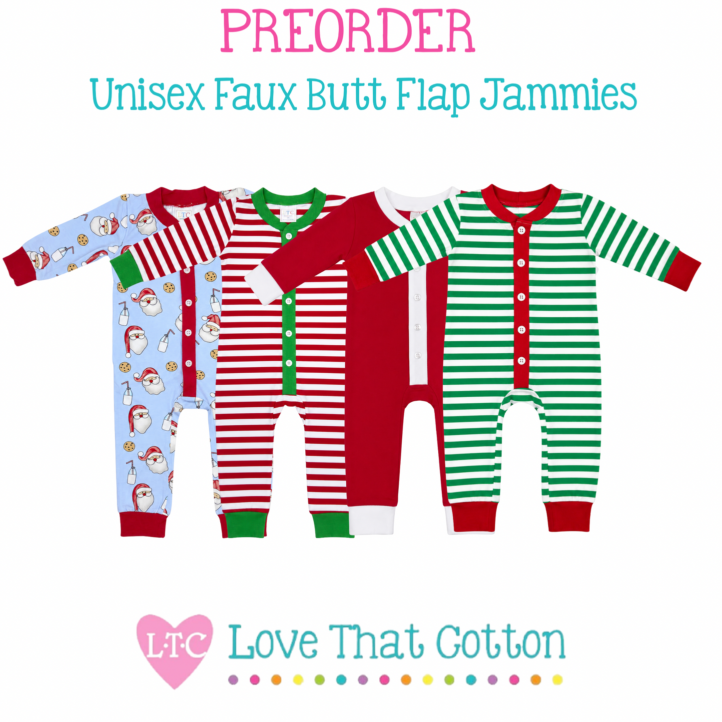 PREORDER END JULY 2026 Unisex Faux Butt Flap Christmas Jammies-(Miller Collection)