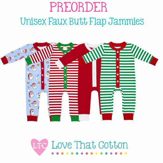 PREORDER END JULY 2026 Unisex Faux Butt Flap Christmas Jammies-(Miller Collection)