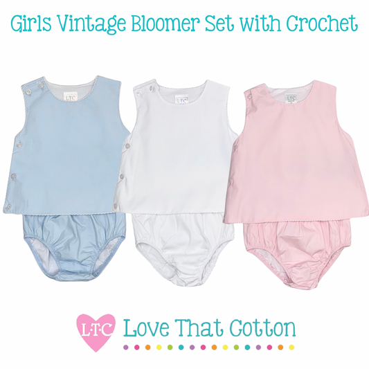 Girls Vintage Bloomer Set with Crochet