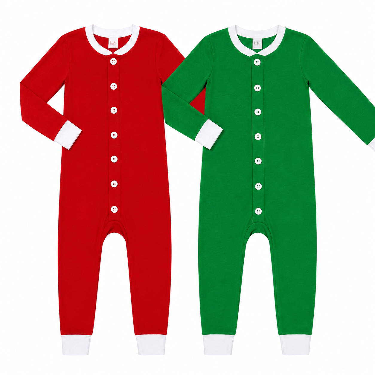 Adult Unisex Solid Red/Solid Green Faux Butt Flap Christmas Jammies (Miller Collection)