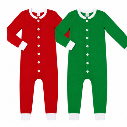 Adult Unisex Solid Red/Solid Green Faux Butt Flap Christmas Jammies (Miller Collection)