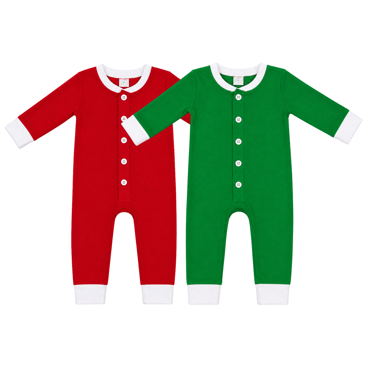 Unisex Faux Solid Red/Solid Green Butt Flap Christmas Jammies-Basics (Miller Collection)