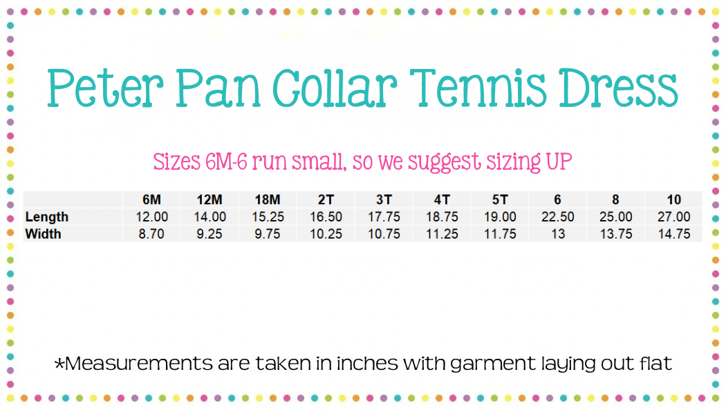 Girls Peter Pan Collar Tennis Dress (sizes 6m-6 run small, size up, check size chart)