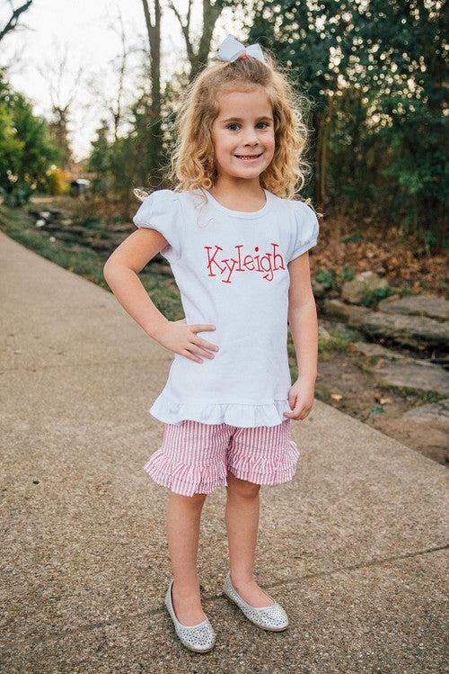 Girls Puff Sleeve Shirt with Ruffle Bottom – Love That Cotton