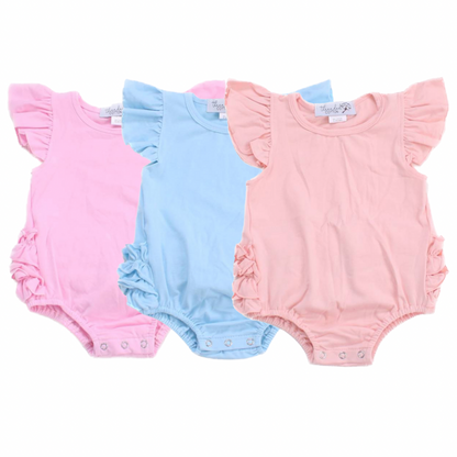 Threaded Cotton Flutter Sleeve Ruffle Bottom Bubble (95% Cotton/5% Spandex)