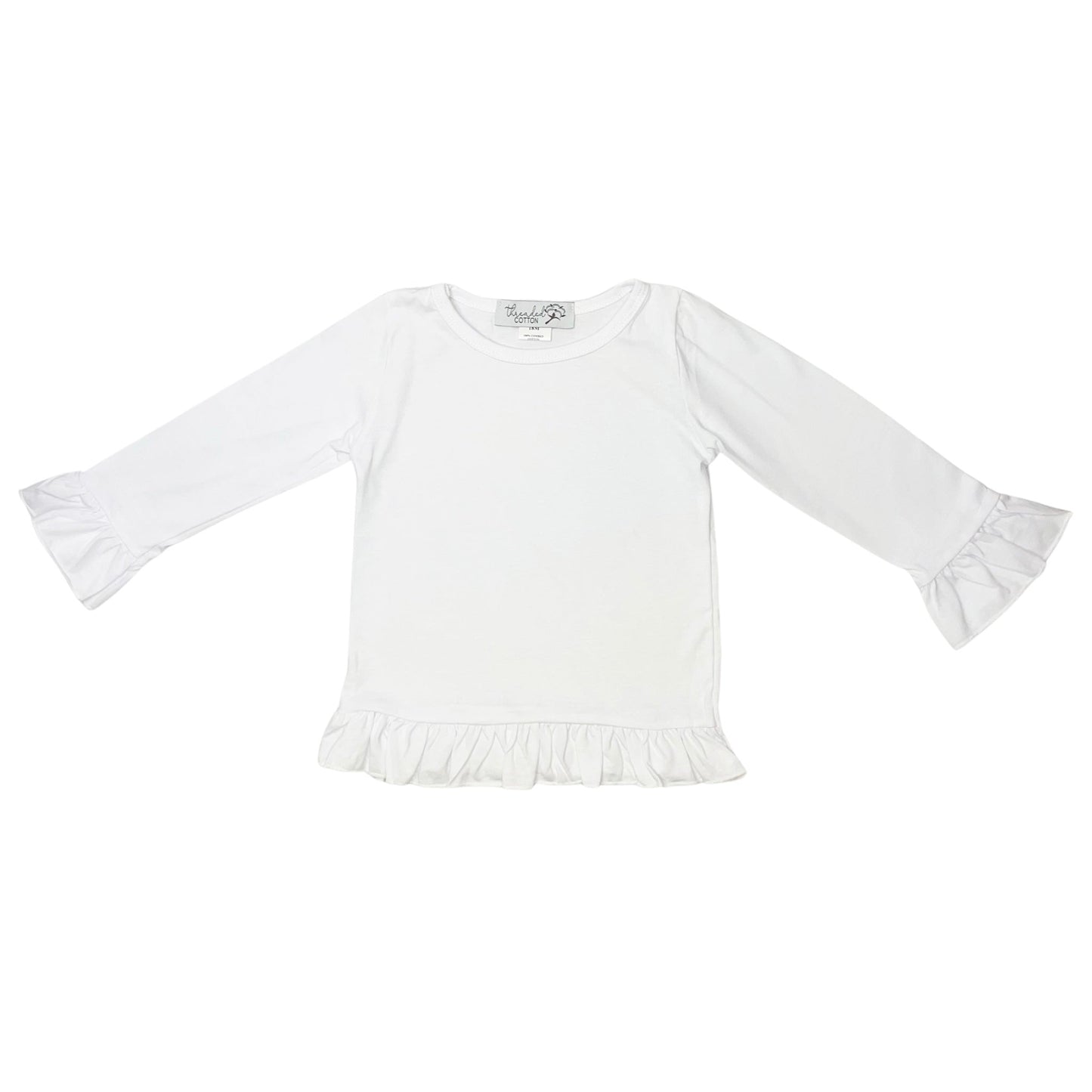 Threaded Cotton Girl Long Sleeve Ruffle Shirt 100% Cotton