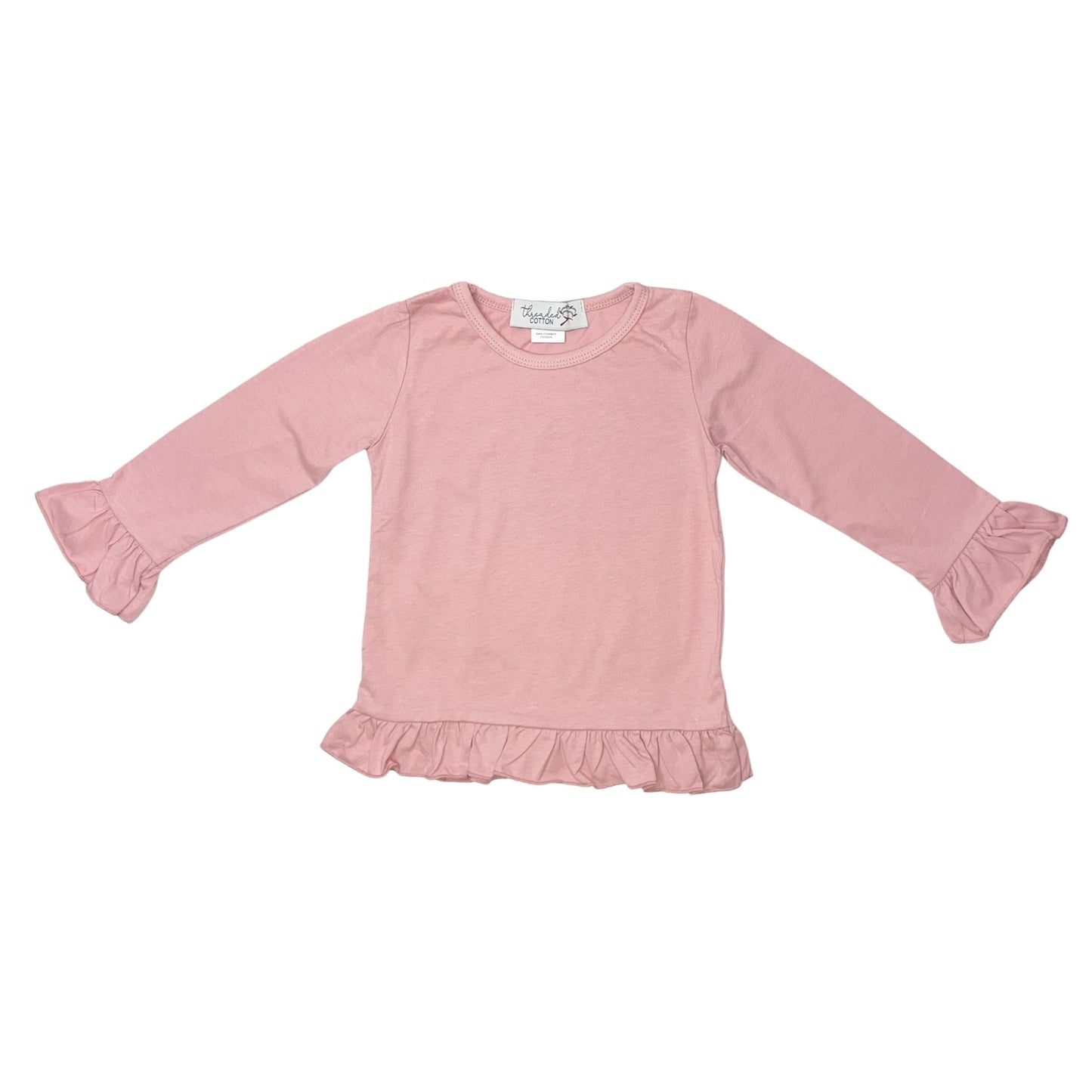 Threaded Cotton Girl Long Sleeve Ruffle Shirt 100% Cotton